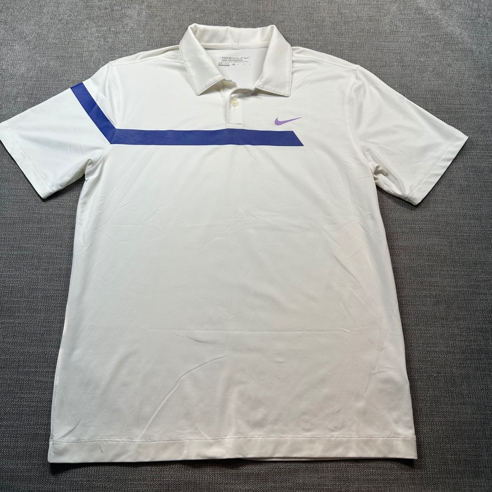 Nike Golf Polo Shirt Mens M White Dri-FIT‎ Tour Performance Stripe